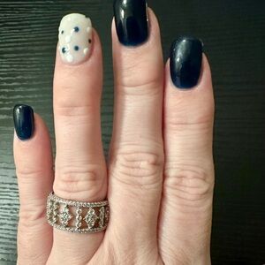 LaFonn  Silver and CZ Ring Wide Band With Openwork Filigree Ring Size 7